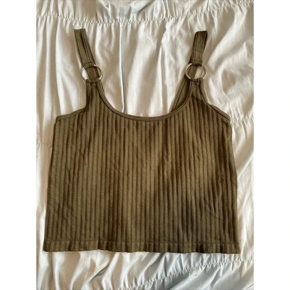 Bella Seamless Ribbed Crop Tank Top Womens Small Med Green Silver